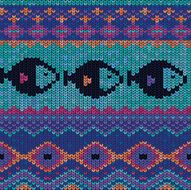 Knitted sweater with fish and geometric ornament Seamless pattern