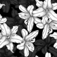 Beautiful monochrome black and white seamless background with lilies