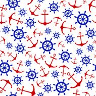 Seamless nautical pattern with scattered anchors and ship wheels