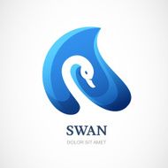 Beautiful blue vector swan silhouette abstract logo template
