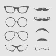 Glasses and mustache set Isolated Icons Scribble effect