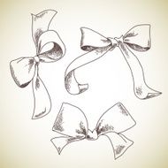 Set of hand drawn bows isolated on light background