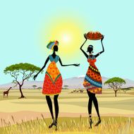 African women in mountain landscape
