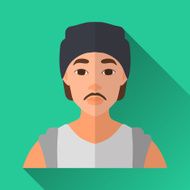 Fashionable asian hipster man square flat icon