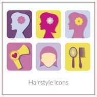 Hairstyle rectangular icons with rounded corners in flat style