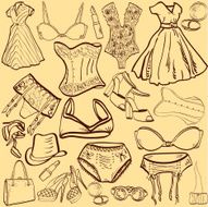 retro style artistic woman underwear and clothes