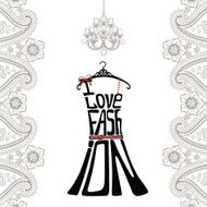 Silhouette of woman dress from words and paisley border