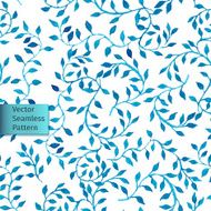 Vector seamless watercolor blue leaves chaotic branch ornamental pattern