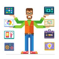 Art Director man characters with different devices N2