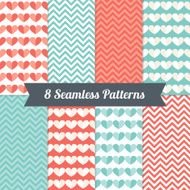 Set of Valentine Geometric Patterns with Hearts and Chevron