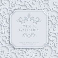 Vector 3d Vintage Invitation Card with Floral Damask Pattern N2