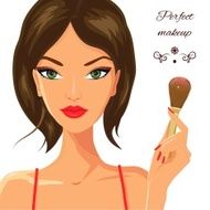 Attractive white woman applying blush Fashion makeup and beauty