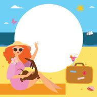 Fashionable woman on vacations frame design