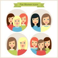 Women Flat Characters Circle Icons Set