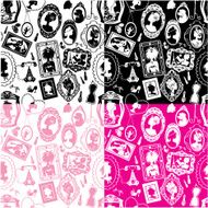 Seamless pattersn with glamour girl portraits - black silhouettes