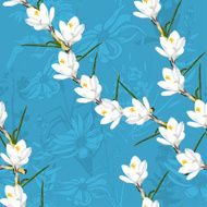 Seamless pattern with white flowers on a bright blue background