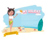 girl on the beach presenting holiday concept - vector illustration N2