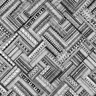 Seamless ethnic geometric doodle black and white background pattern N2