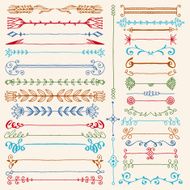 Hand drawn dividers design elements color set Vector illustration N2