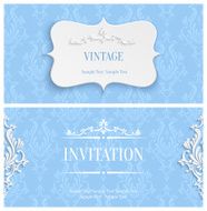 Vector Blue 3d Vintage Invitation Card with Floral Damask Pattern N11