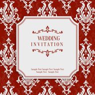 Vector Red 3d Vintage Invitation Card with Floral Damask Pattern N6