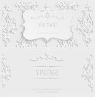 Vector White 3d Vintage Invitation Card with Floral Damask Pattern N8