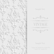 Vector White 3d Vintage Invitation Card with Floral Damask Pattern N9