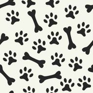 Animal seamless vector pattern of paw footprint and bone