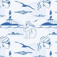 Girl and sea seamless pattern