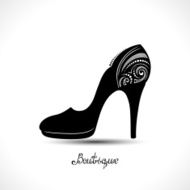 Vector Decorative Ornate Women&#039;s Shoe with Hand Drawn Incsriptio