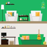 room interior isolated on bright green and soft beige cover