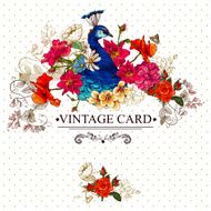 Floral Vintage Card with Peacock N2