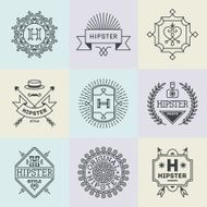 Assorted retro design hipster insignias logotypes set 1