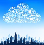 City Buildings on Modern Tech &amp; Communication Cloud N2