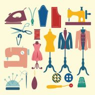 Tailor and sewing icon set Fashion Industry