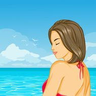 Travelling woman on the beach in swimwear N3