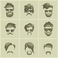 mustache beard and hairstyle hipster on the green pastel background