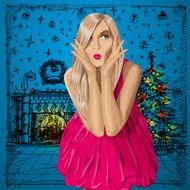 Vector Surprised Blonde in Pink Dress N16