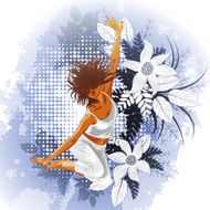 Abstract background with dancing girl and flowers