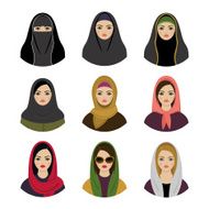 Muslim girls avatars set Asian muslim traditional hijab collection
