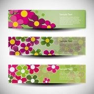 Vector Set of Three Banner Designs With Flowers