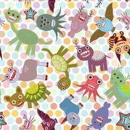 Polka dot background seamless pattern Funny cute dinosaur monsters Vector N2