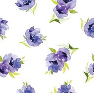 Blue watercolor flowers seamless pattern N9