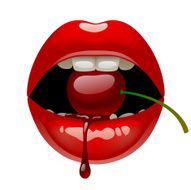 Red lips with a cherry