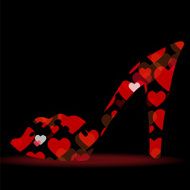 Shiny shoes on a high heel silhouette with hearts
