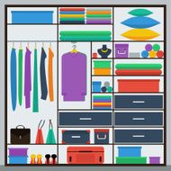 simple graphic illustration in trendy flat style with sliding-door wardrobe