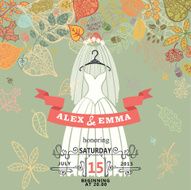 Bridal shower invitation Bridal retro dress autumn leaves