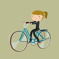 office worker cartoon woman riding bicycle bike to work
