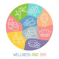 Spa and recreation background with icons in linear style N4