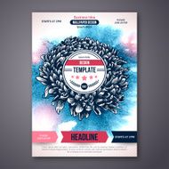 Vector Poster Template with Watercolor Paint Texture and Flower